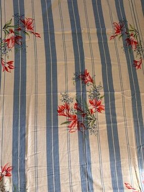 Blue and Cream Striped Floral table cloth